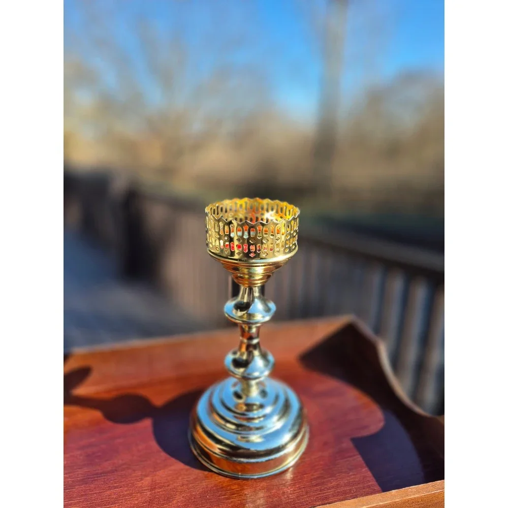 Vintage Gallery‎ Rim Brass Plated Taper Candle Holder Church Altar Pedestal 9.5